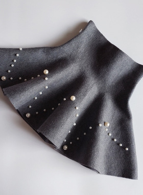 女童半身裙珍珠纯色针织短裙儿童百搭女孩高腰钉珠突突蓬蓬裙伞裙