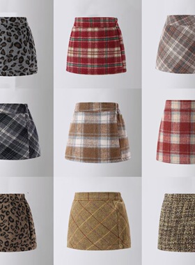 女童洋气包臀裙毛呢豹纹秋冬儿童半身裙百搭网红短裙呢子韩版大童