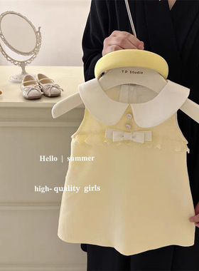 童装奶黄包法式娃娃领黄色女宝宝小香无袖背心裙2024新款夏连衣裙