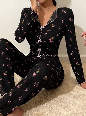 碎花长袖长裤家居服睡衣套装女 homewear pajamas set women