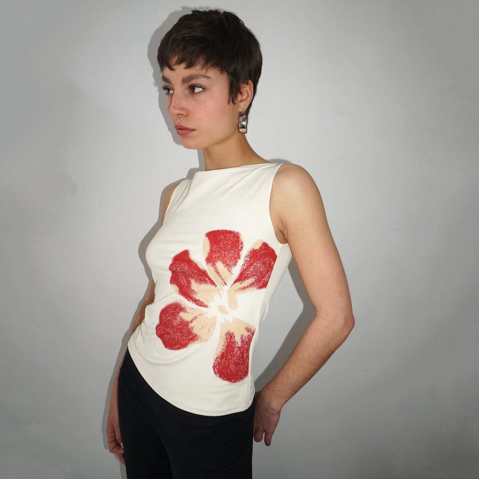 简约花卉印花无袖背心