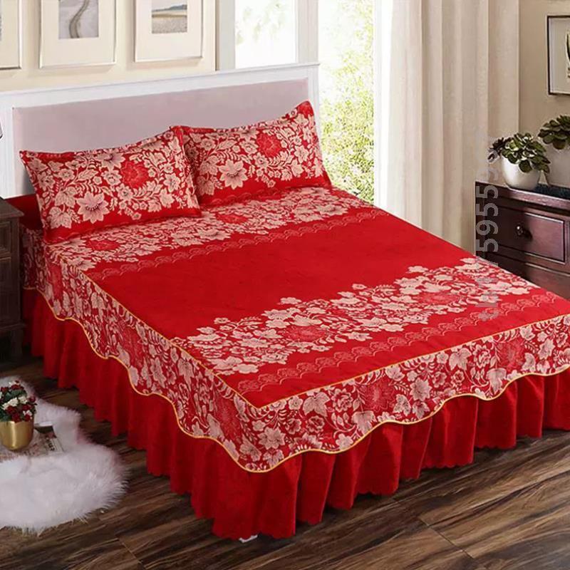 韩式全棉?床单件防滑纯棉床裙床盖床单床单单件床罩床套花边双层