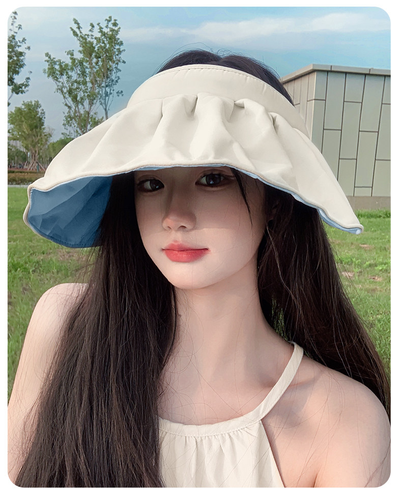 防晒贝壳帽女发箍式空顶渔夫帽