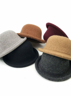 韩版卷边圆顶小礼帽女士冬季时尚草帽针织盆帽日系休闲百搭渔夫帽