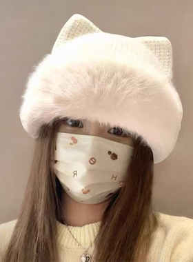 可爱猫耳朵针织毛线帽女士秋冬季