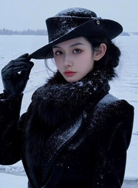 千金风~赫本风卷边黑色礼帽子女