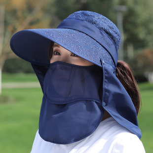 防晒面纱护颈连体遮阳帽冒子脖子骑车装备女士帽子夏天太阳帽夏季
