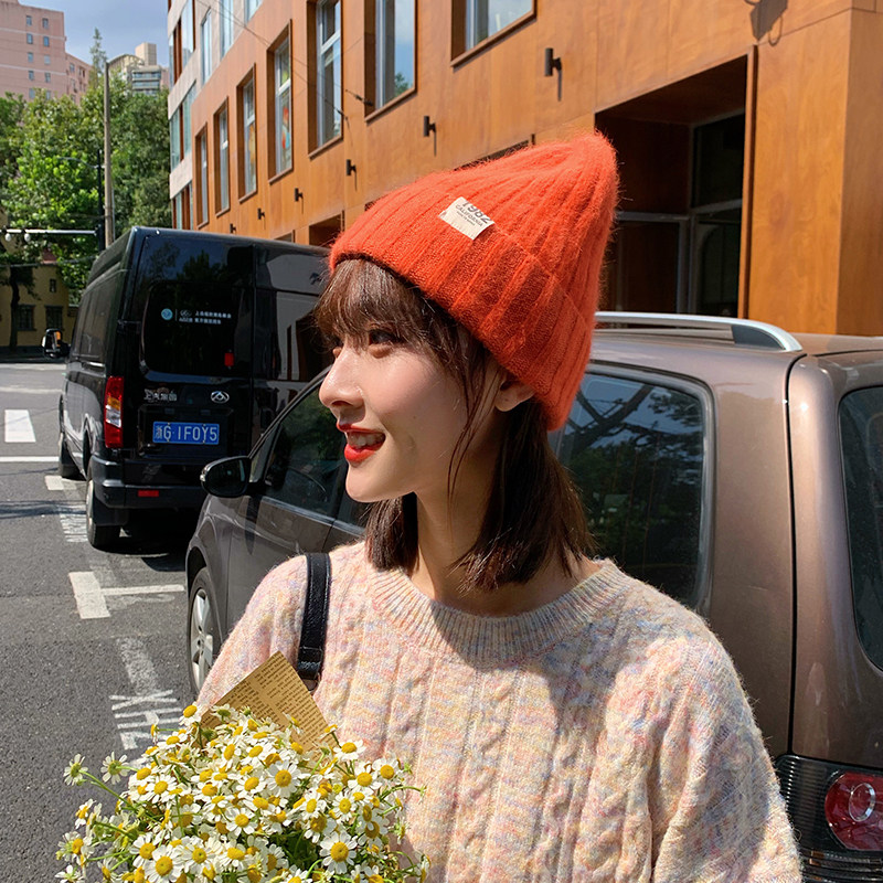 橘色针织毛线帽子女秋冬季韩版潮牌百搭日系贴布卷边冬天保暖冷帽,服饰配件/皮带/帽子/围巾,帽子,淘宝优惠券,粉丝福利购,淘宝优惠卷