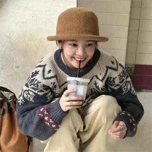 小红书推荐~~韩版卷边圆顶小礼帽女士冬季针织盆帽日系休闲渔夫帽