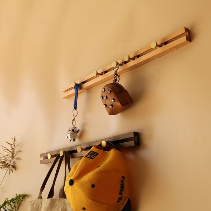 可移动实木挂钩免打孔衣帽架门后木质粘钩入户玄关墙上挂衣架壁挂
