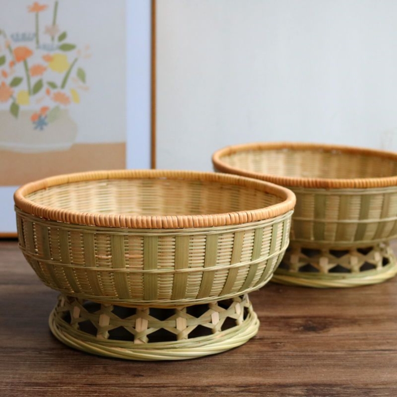 家用竹编馍筐馒头筐水果篮子手工小竹篮厨房收纳筐果盘菜筐点心篮