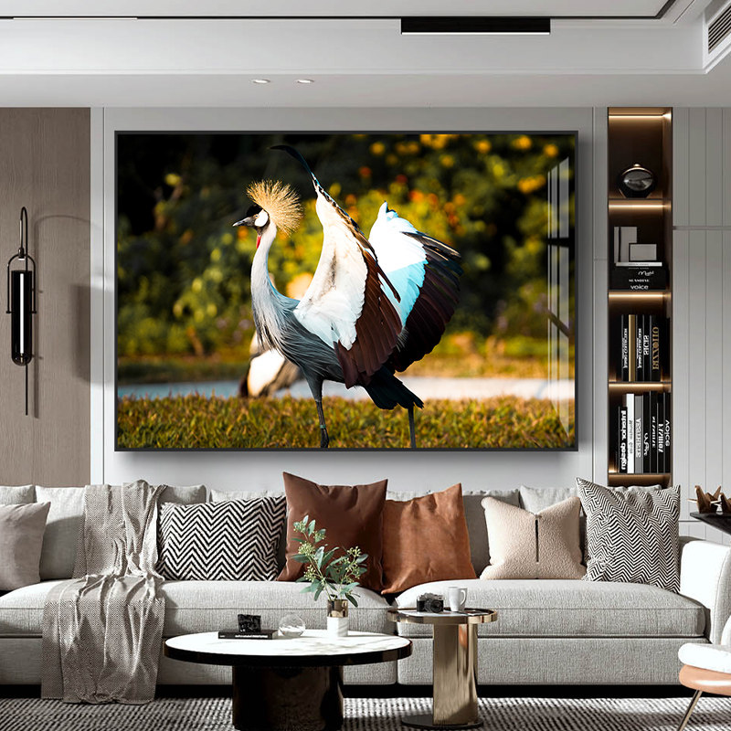 黑冠鹤鸟高清实拍客厅装饰画挂画壁画晶瓷画沙发背景墙画餐厅挂画