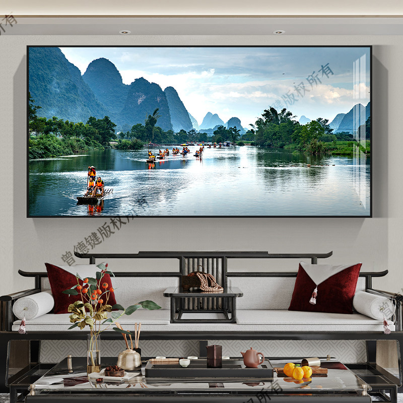 桂林山水高清水墨画大幅客厅装饰画流水生财山水画餐厅壁画