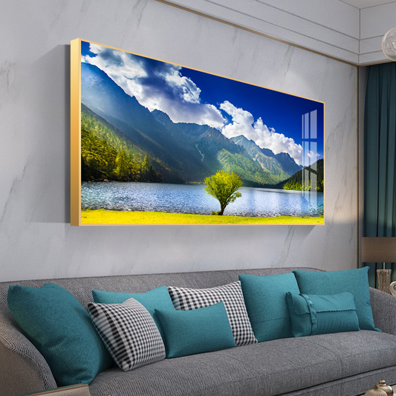 四川九龙伍须海高清大尺寸湖泊森林风景客厅装饰画晶瓷画挂画