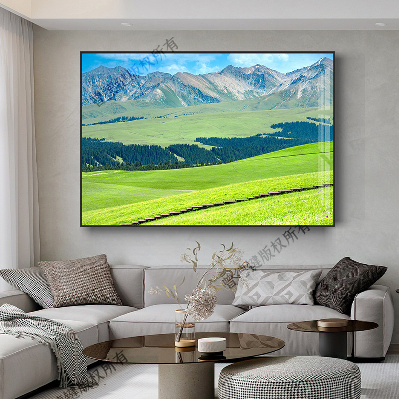 新疆喀拉峻大草原高清实拍风景客厅装饰画大尺寸挂画餐厅晶瓷壁画