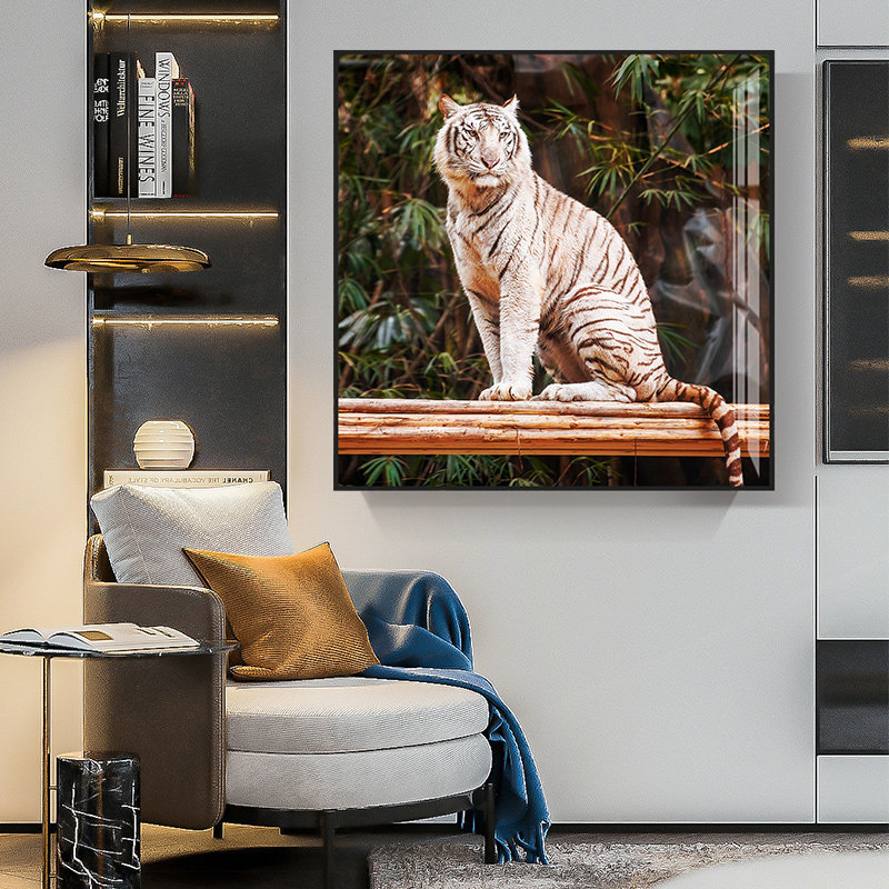 卧虎藏龙正方形客厅装饰画玄关走廊过道挂画壁画餐厅轻奢晶瓷画