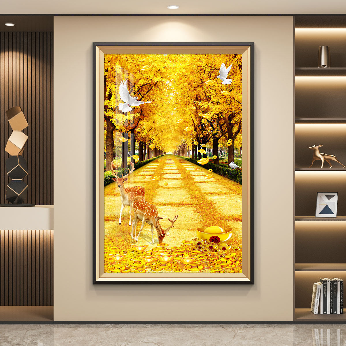 黄金满地轻奢入户玄关装饰画过道挂画壁画沙发背景墙落地画高级感,家居饰品,现代装饰画,淘宝优惠券,粉丝福利购,淘宝优惠卷