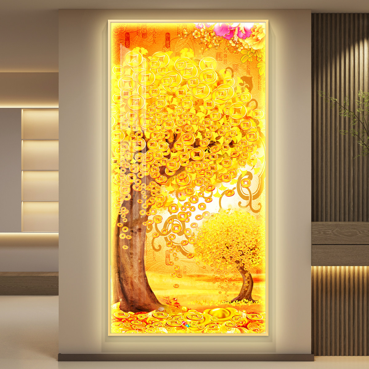 摇钱树led带灯轻奢入户玄关装饰画 画走廊过道尽头挂画 画壁画 画