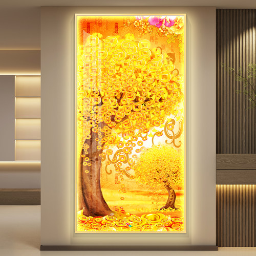 摇钱树led带灯轻奢入户玄关装饰画走廊过道尽头挂画壁画简约现代