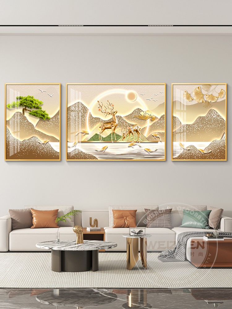 轻奢客厅装饰画沙发背景墙挂画壁画简约现代高级感山水画大气墙画