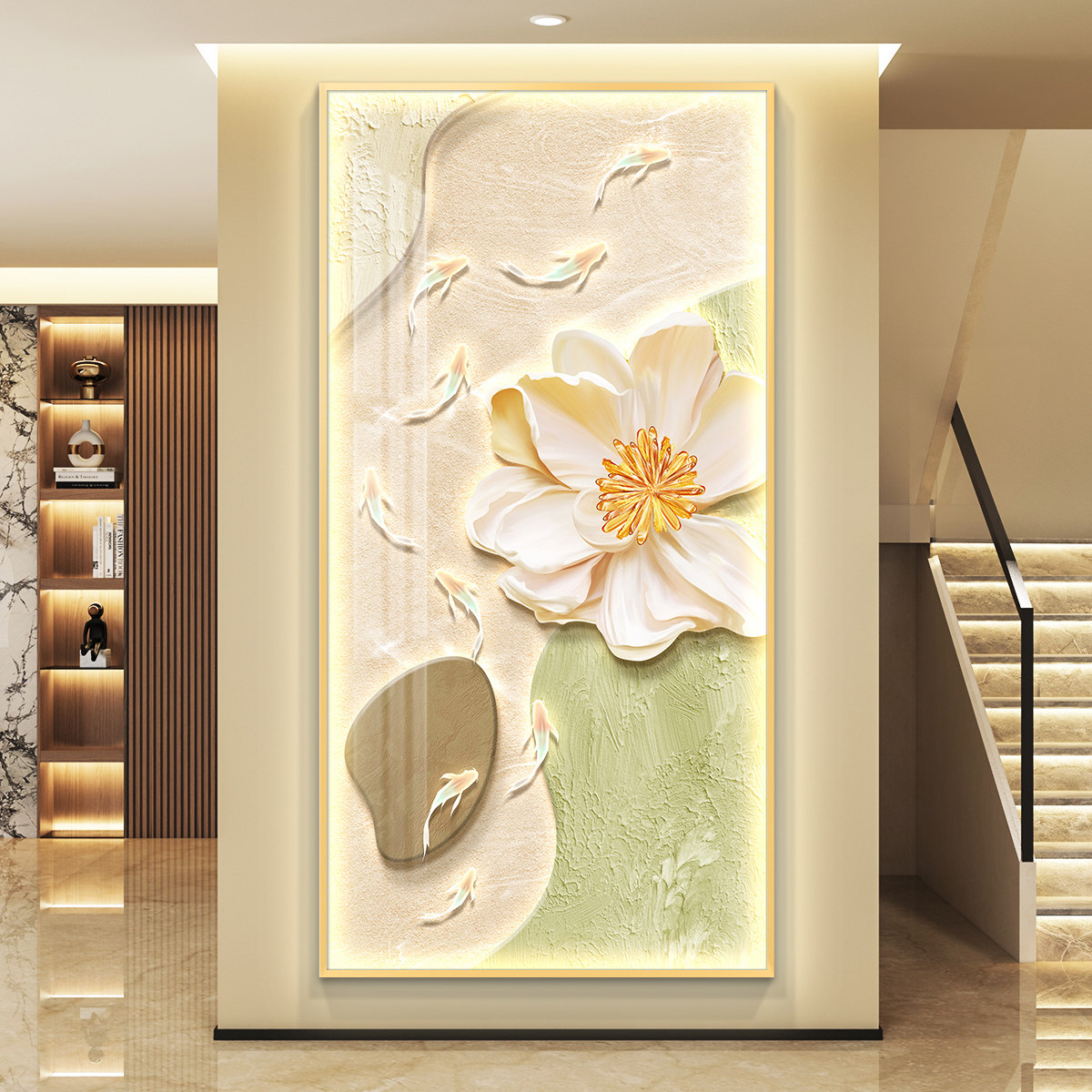 九鱼图轻奢led带灯玄关装饰画 画走廊过道挂画 画壁画 画简约现代
