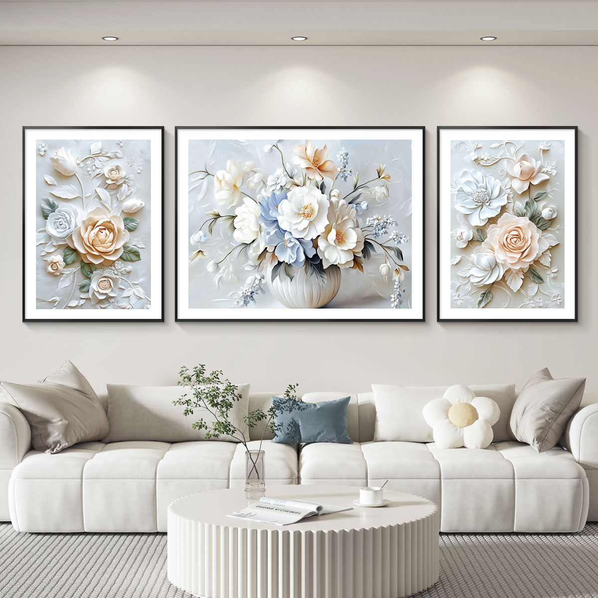 花开富贵轻奢客厅装饰画沙发背景墙挂画壁画简约现代牡丹花高级感图片