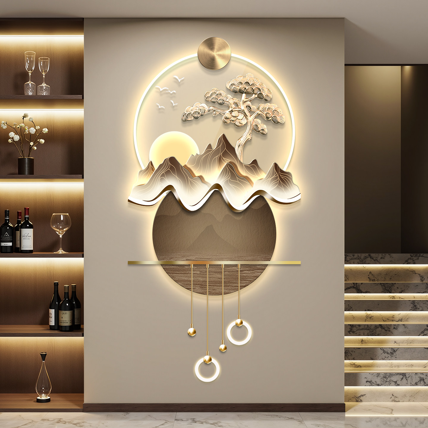 轻奢led灯入户玄关装饰画走廊过道挂画壁画简约现代高级感山水画