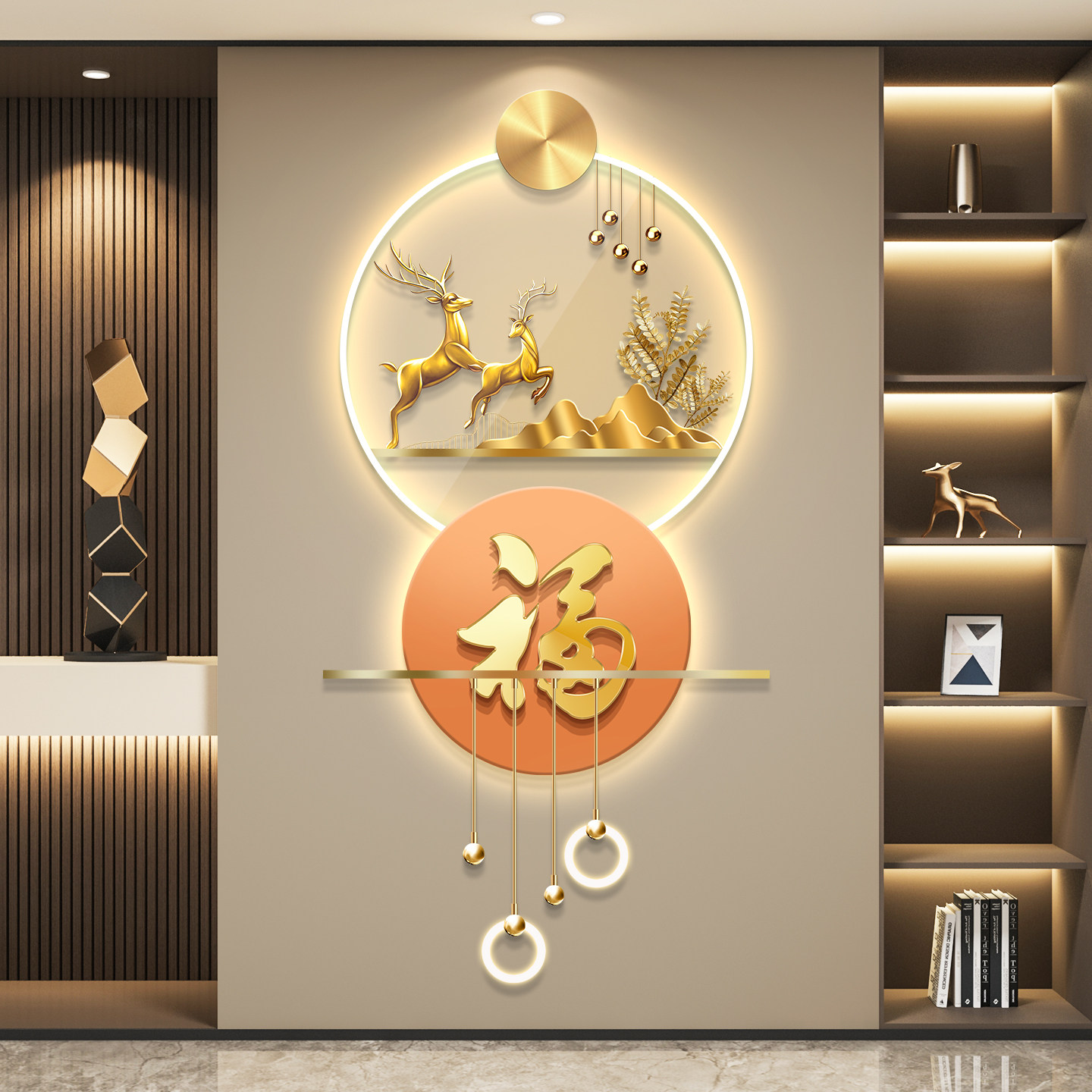 轻奢led灯入户玄关装饰画走廊过道挂画壁画简约现代高级感楼梯画