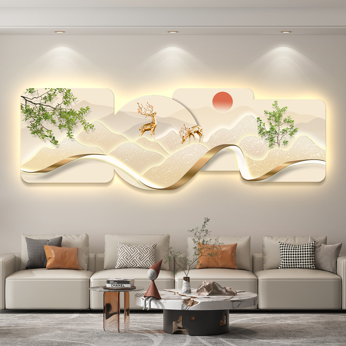 横幅led带灯客厅装饰画沙发背景墙挂画壁画简约现代高级感灯光画