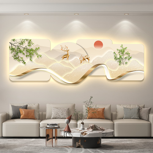 横幅led带灯客厅装饰画沙发背景墙挂画壁画简约现代高级感灯光画