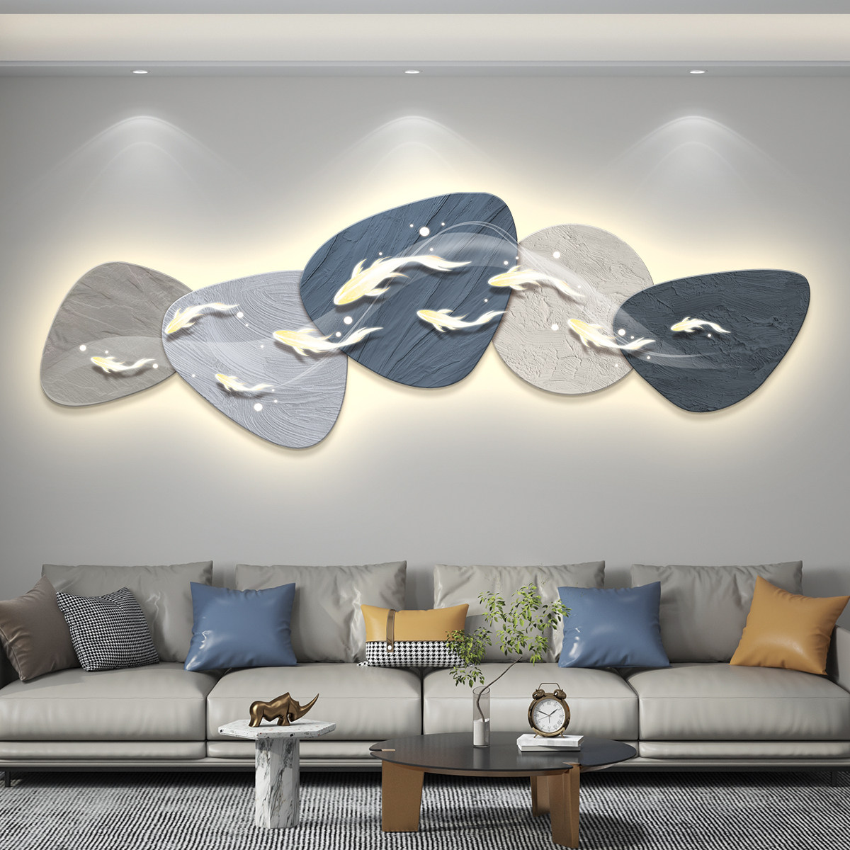 led带灯轻奢九鱼图客厅装饰画沙发背景墙挂画壁画简约现代高级感,家居饰品,现代装饰画,淘宝优惠券,粉丝福利购,淘宝优惠卷