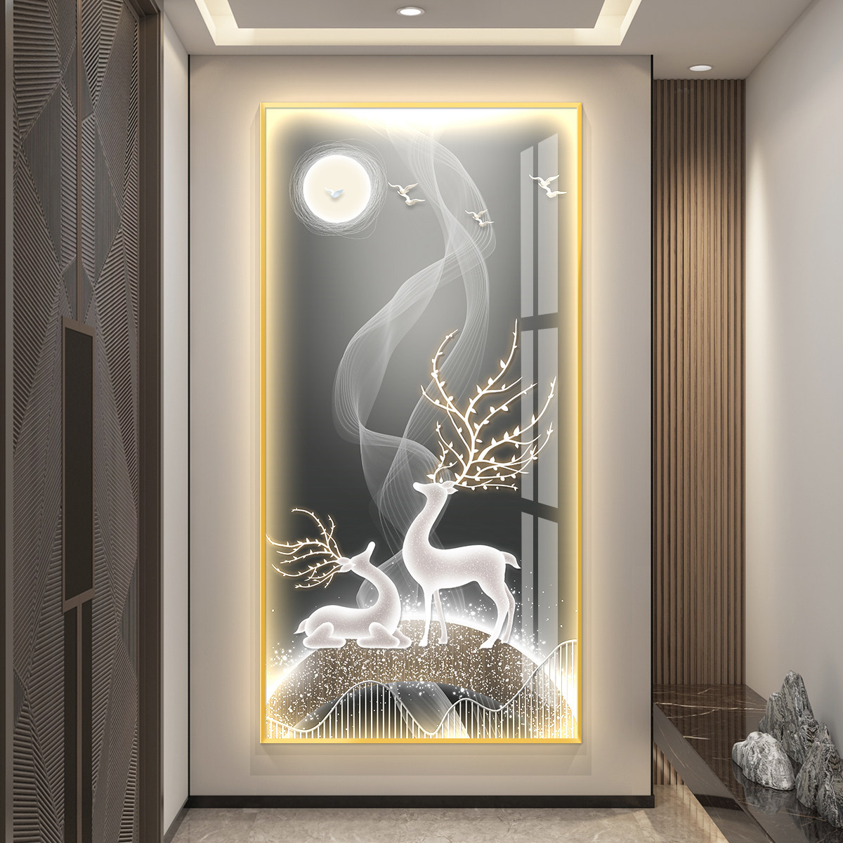 轻奢led带灯入户玄关装饰画 画简约现代挂画 画壁画 画走廊过道高