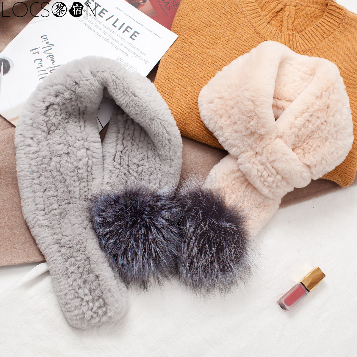 软糯毛球皮草保暖围巾