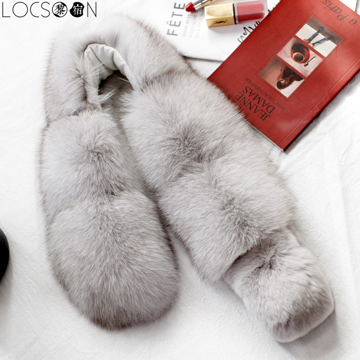 莫兰迪狐狸毛围巾竹节款式