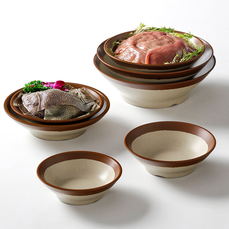 密胺仿瓷大排档火锅店专用配菜油碟碗汤碗商用复古塑料餐具小碗