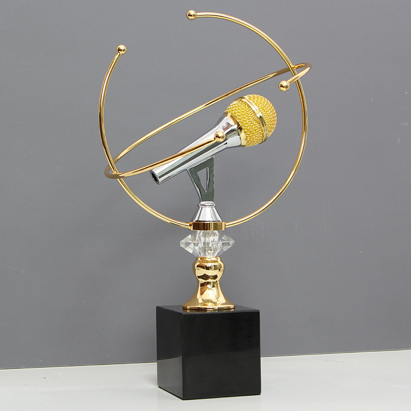现代创意话筒礼品奖品摆件唱歌比赛颁奖奖杯刻字酒柜书柜工艺品