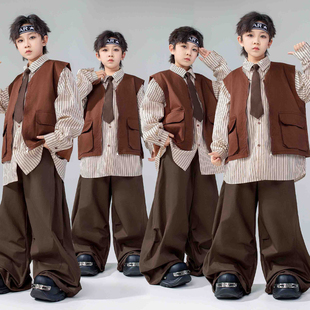 街舞儿童潮服hiphop嘻哈衬衫 男童架子鼓演出服少儿表演服 马甲套装