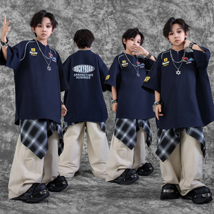 男童架子鼓演出服少兒寬松表演服裝 兒童街舞潮服hiphop嘻哈套裝