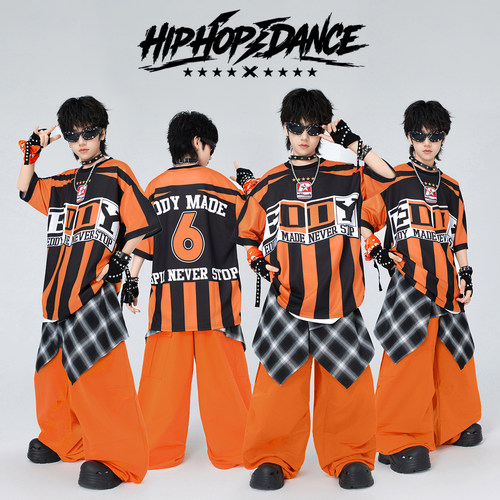 儿童街舞演出服hiphop帅气男孩夏季炸街套装模特走秀潮服嘻哈服装