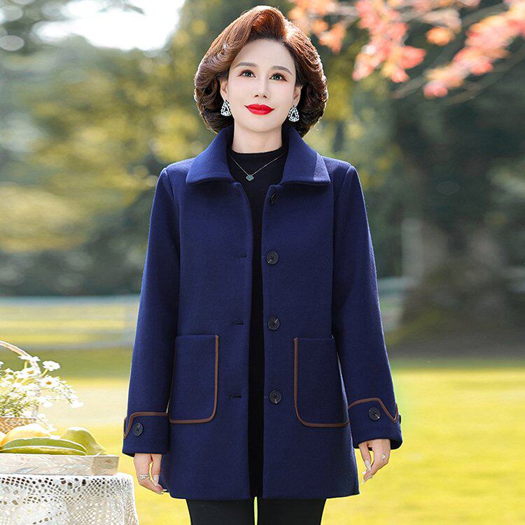 中老年妈妈装外套春秋款 宽松大码翻领大衣 中年女士休闲外穿上衣