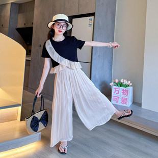 两件套大童夏装 高级感女童夏套装 阔腿裤 洋气时髦短袖 2026新款 时尚