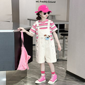 穿婴袋女大童夏日女童两件儿童新款 夏季 夏装 短裤 搭短袖 式 套装 抱20
