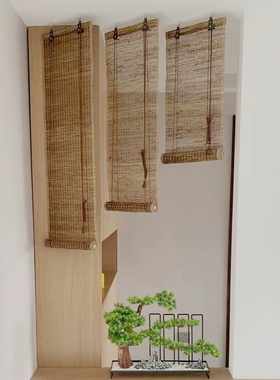 手工苎麻非遗夏布挂帘风水遮挡免打孔可升降门窗隔断卷帘屏风玄关