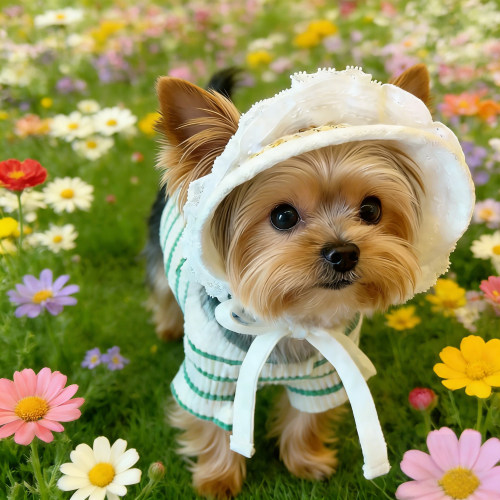 约克夏专用狗狗遮阳帽露耳朵宠物帽子小型犬防晒遮阳帽夏季太阳帽