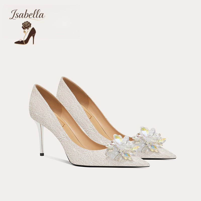 Isabella法式白色结婚鞋子2023新