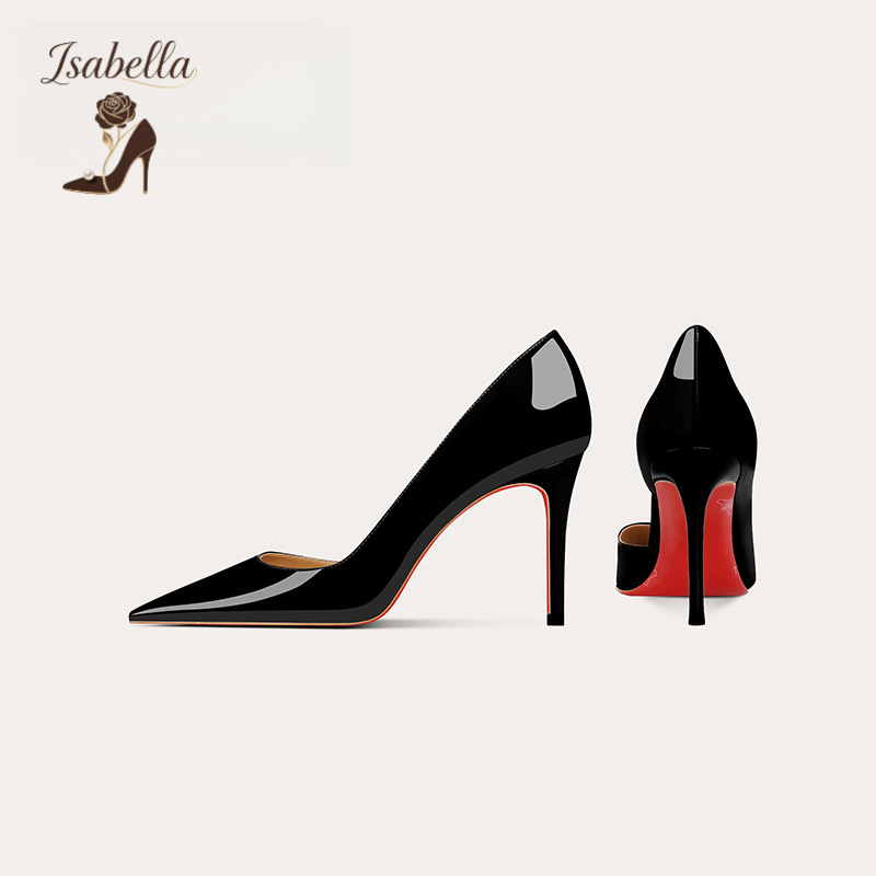 Isabella春秋尖头侧空红底裸色高