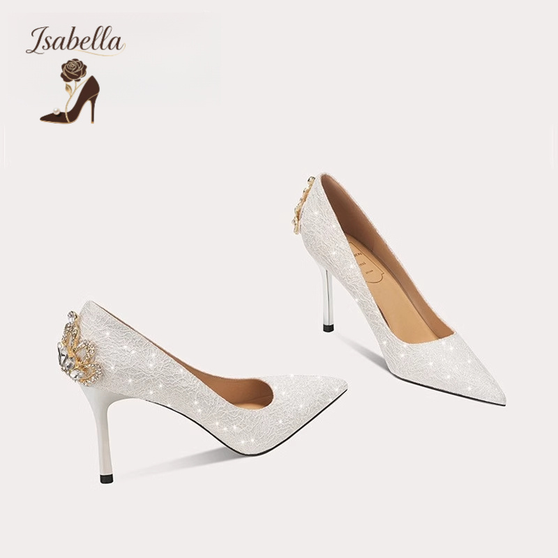 Isabella法式羊皮新娘白色婚鞋新