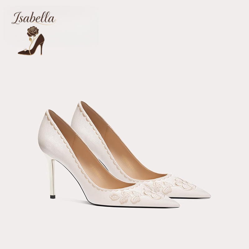 Isabella新中式绸缎刺绣高跟女新