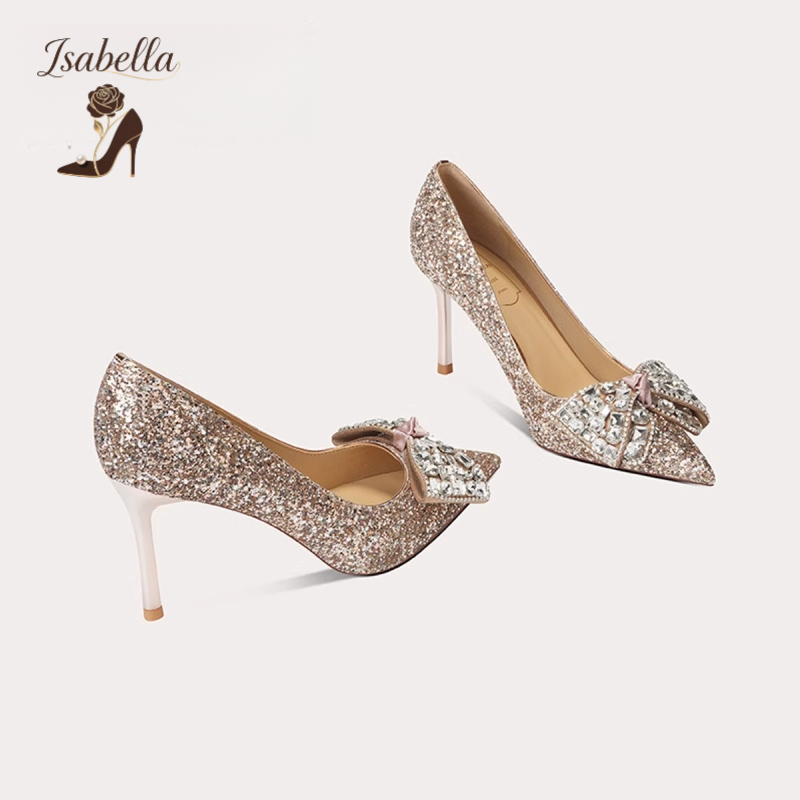 Isabella不累脚新款秀禾婚鞋水钻