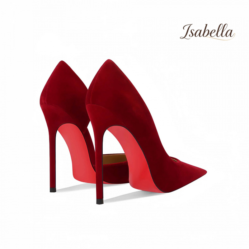 Isabella加宽绒面酒红色侧空高跟